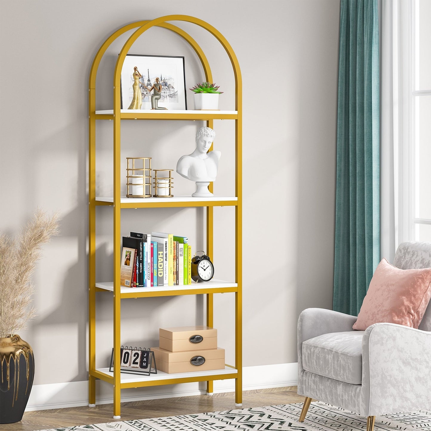 Open Bookshelf, Industrial Bookcase Storage Shelves with Metal Frame