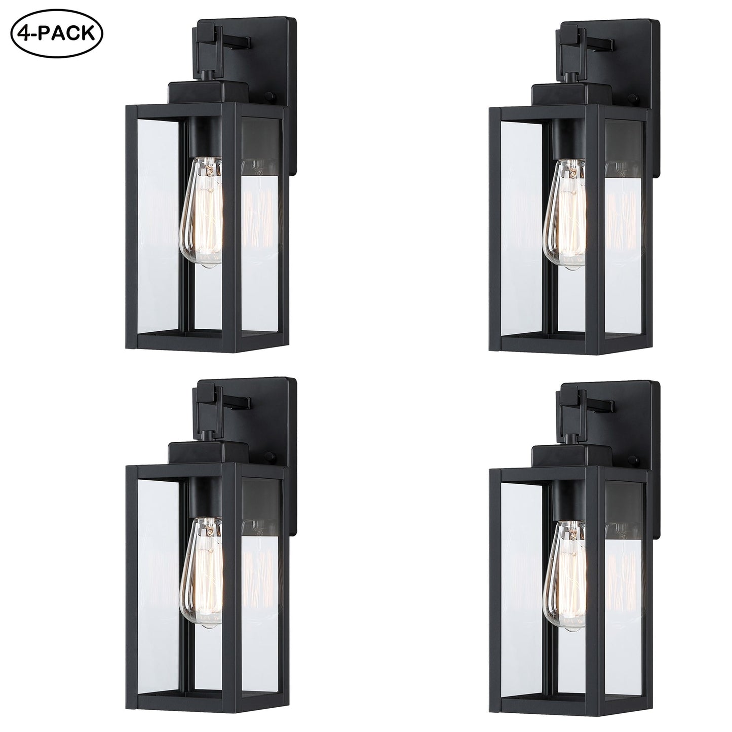4-pack 1-Light Outdoor Wall Light with Matte Black Finish & Clear glass shade
