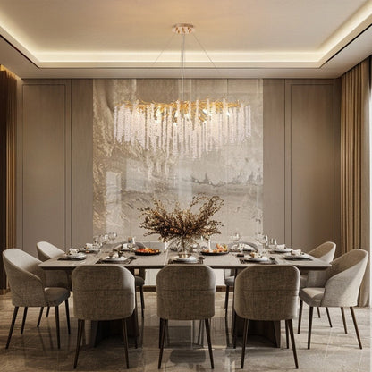 Lustre rectangulaire en cristal doré moderne de 40 po, branches d'arbre, luminaire suspendu pour îlot de cuisine, salle à manger