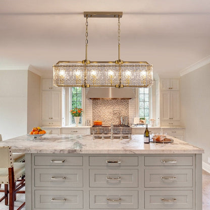 Lustre rectangulaire en cristal moderne linéaire de 40 po, 16 lumières, en laiton doré, pour salle à manger, salon, cuisine, îlot central