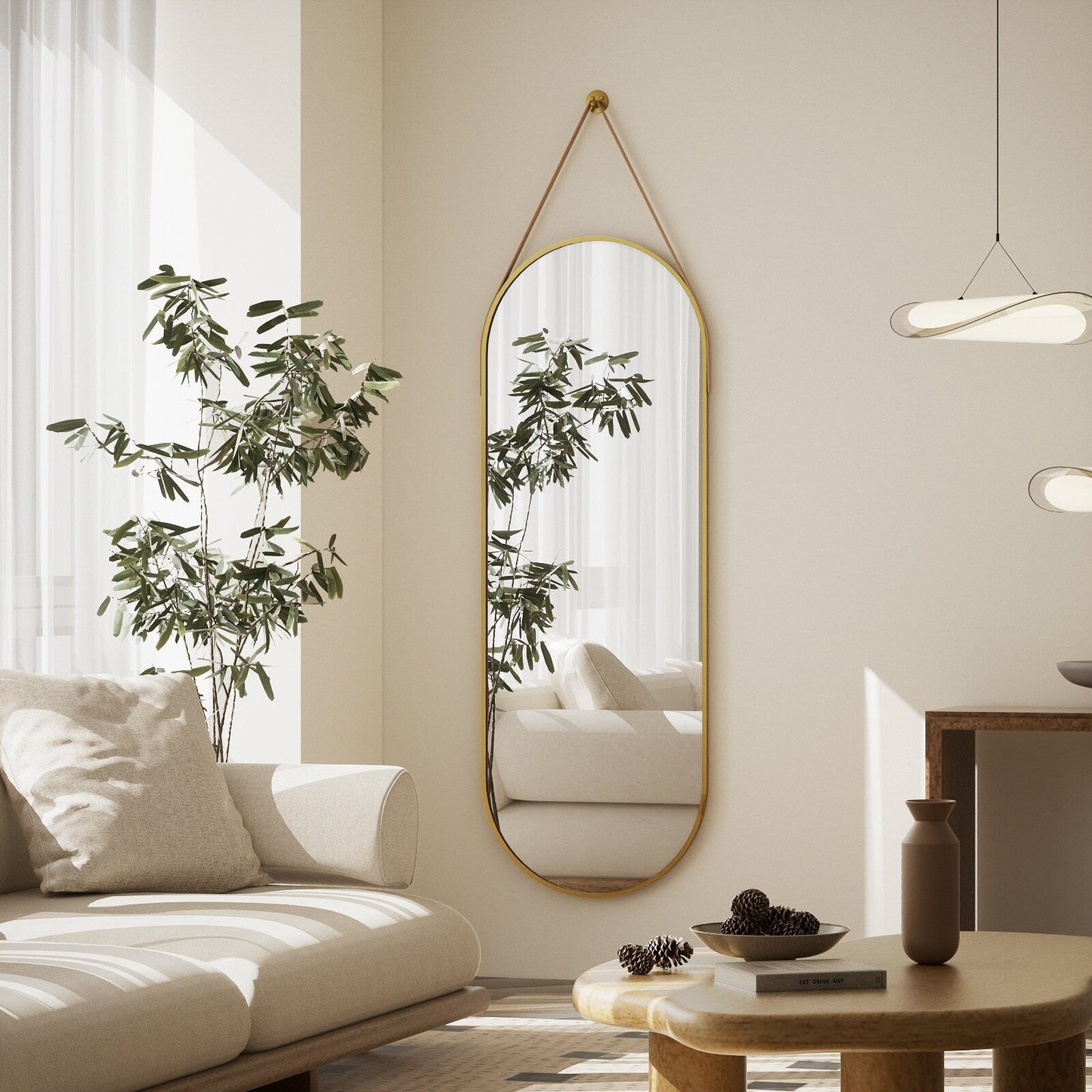 Miroir mural suspendu pleine longueur 48 x 16 avec sangle en cuir