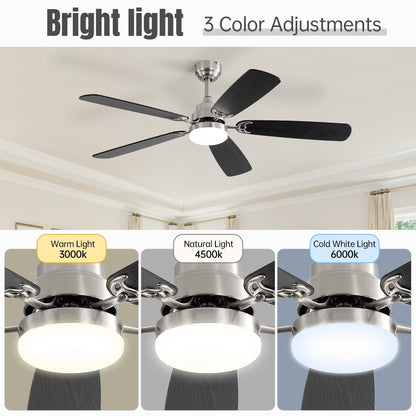 Ventilateur de plafond à LED intégré 48 et 52 pouces avec lumière et télécommande, moteur CC réversible