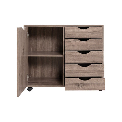 5-Drawer Wood Storage Dresser Cabinet with Wheels - Craft Organizer and Makeup Drawer Unit for Closet and Bedroom