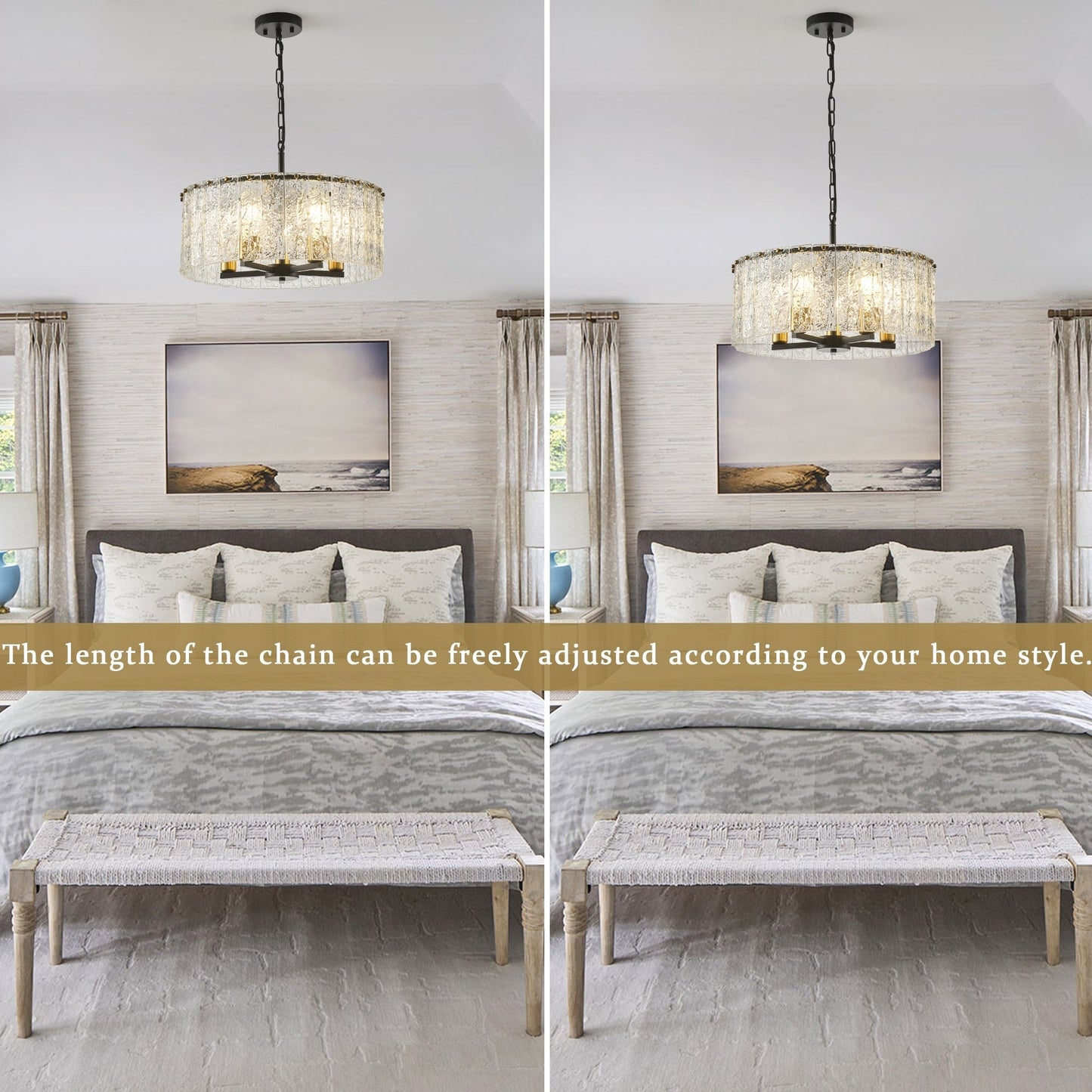 Lustre tambour rond moderne à 5 lumières, lustre semi-encastré classique, suspension pour îlot de cuisine et salle à manger