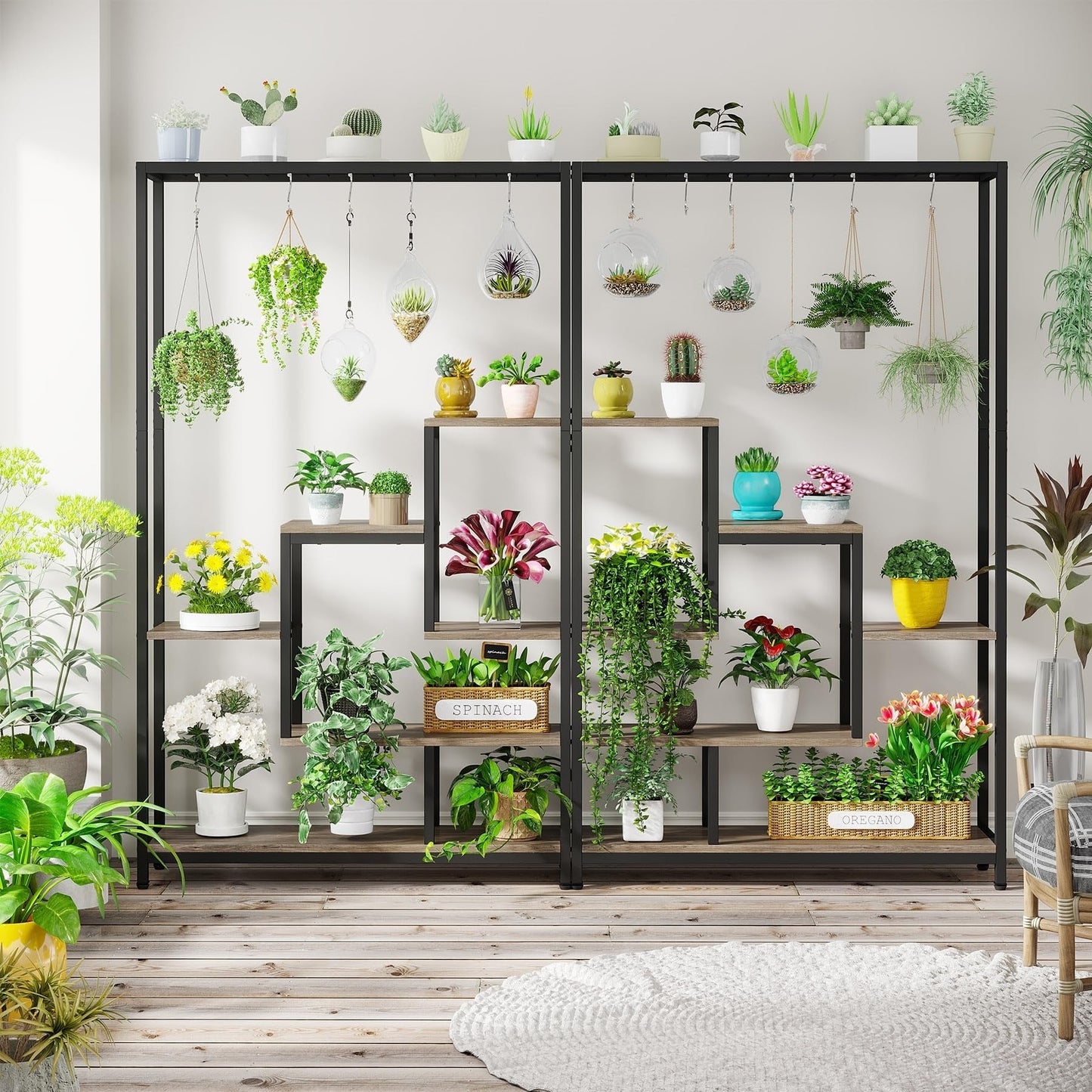 5-Tier Tall Indoor Plant Stand, 70.9 inches Plant Shelf with 10PC Hanging Hooks