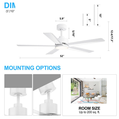 Ventilateur de plafond LED Breezary 65/52/42 à 5 pales avec kit d'éclairage et télécommande