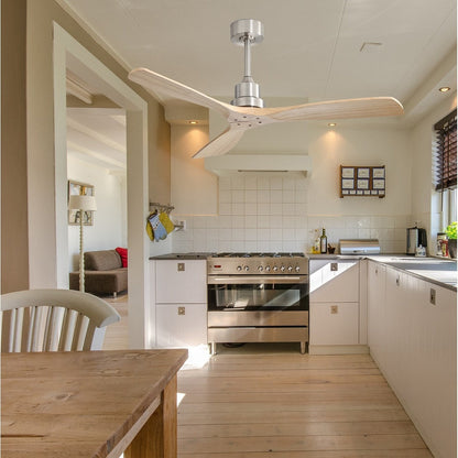 Ventilateur de plafond moderne en bois massif/ABS de 52 pouces avec télécommande (sans lumière), 6 vitesses de vent, flux d'air réversible