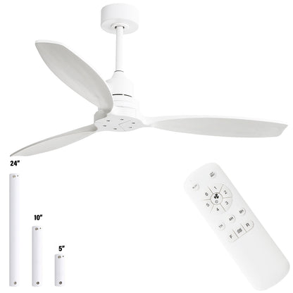 Ventilateur de plafond moderne en bois massif/ABS de 52 pouces avec télécommande (sans lumière), 6 vitesses de vent, flux d'air réversible