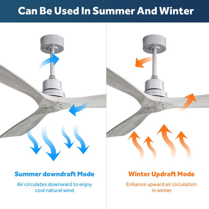 Ventilateur de plafond moderne en bois massif/ABS de 52 pouces avec télécommande (sans lumière), 6 vitesses de vent, flux d'air réversible