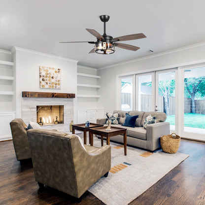 Ventilateur de plafond d'intérieur rustique en bois noir à 5 pales avec télécommande