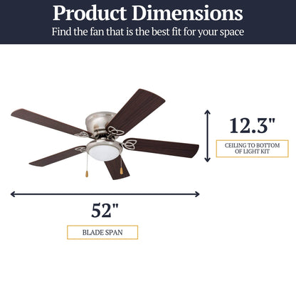 52 Prominence Home Benton Traditional Indoor LED Ceiling Fan with Light, Pull Chains