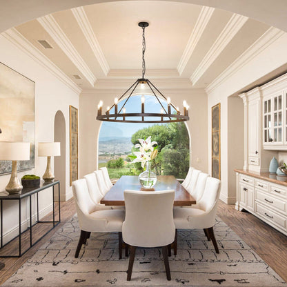 Lustre rond à 24 lumières en forme de roue de chariot de 54 pouces