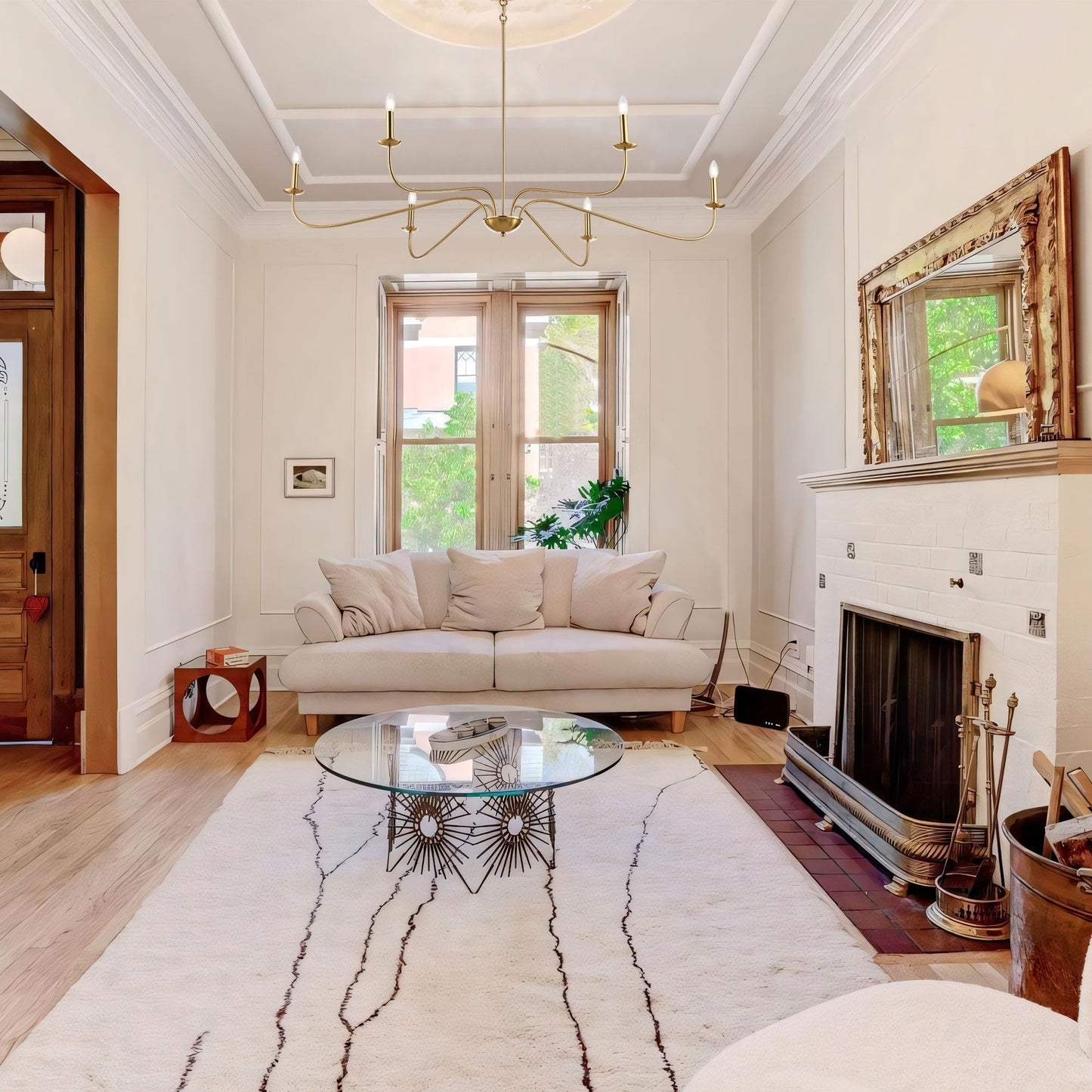 Lustre minimaliste à 6 lumières de 64 pouces, noir mat, or et chrome - N/A