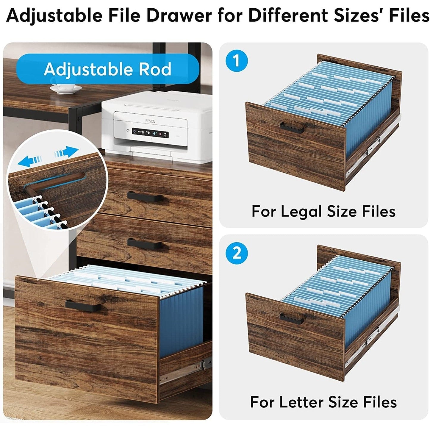 Bureau d'ordinateur 63 avec support d'écran, bureaux ergonomiques pour la maison avec tiroirs et classeur