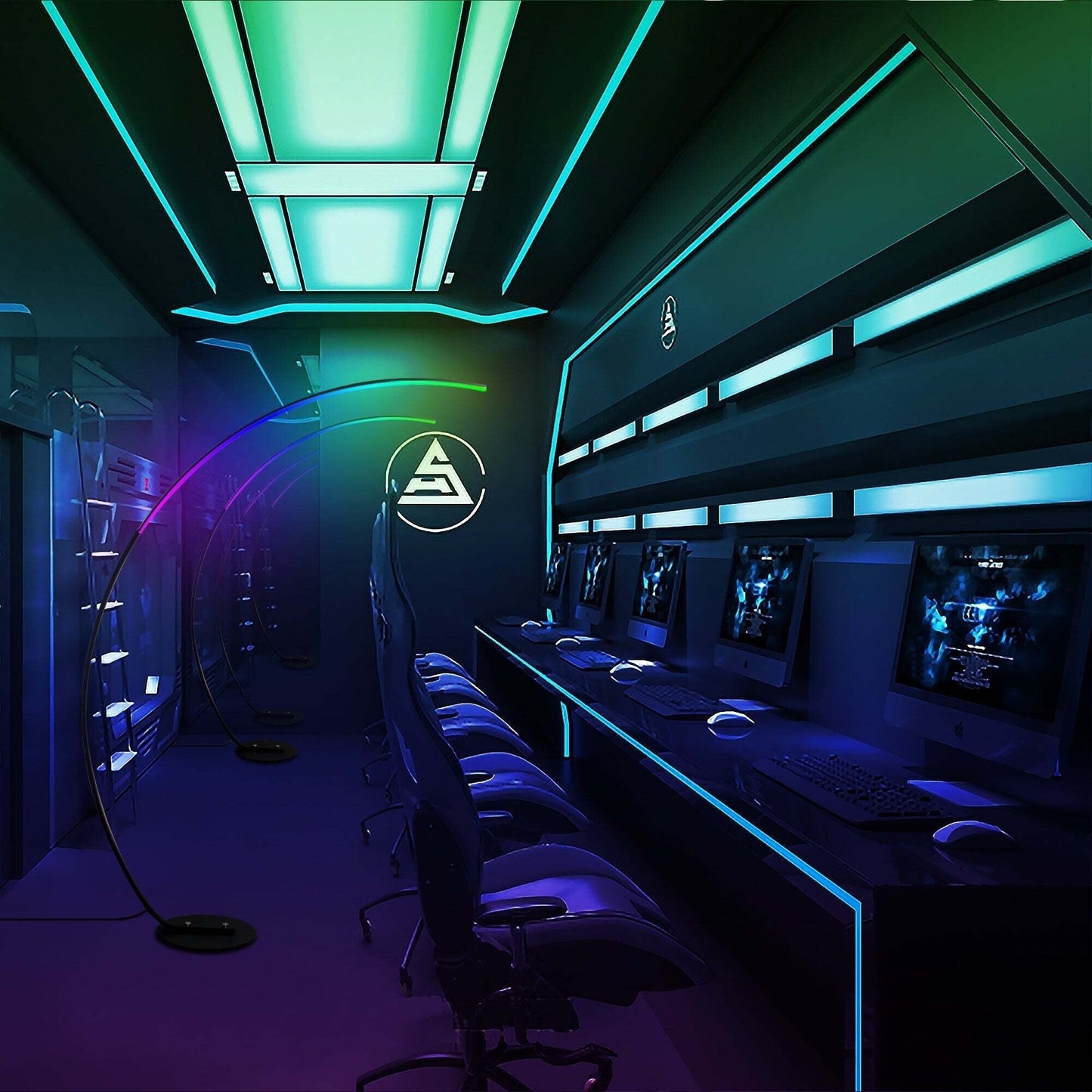 Lampadaire arqué à intensité variable à 69 LED - RGBW - N/A