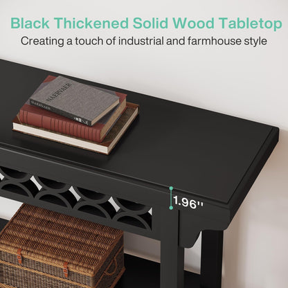 Table console longue en bois massif de style ferme de 70,8 pouces, table de canapé