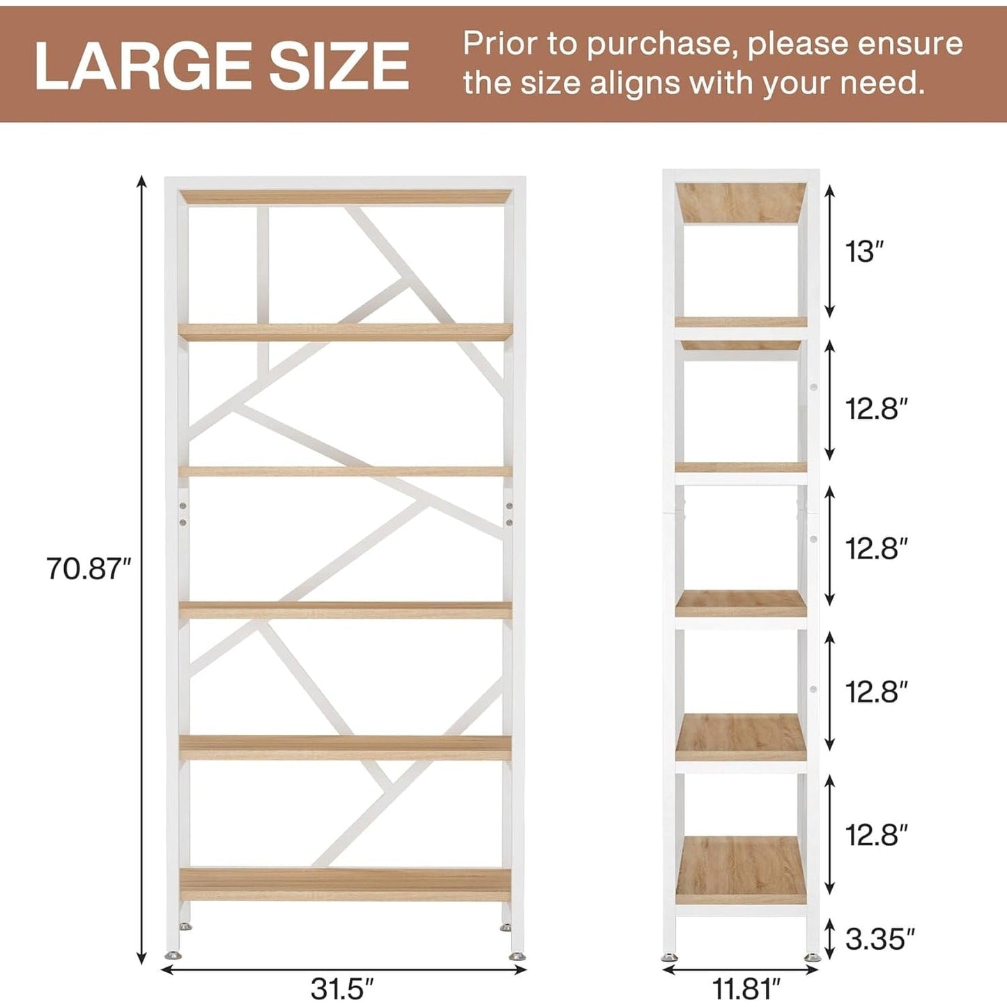 Bibliothèque industrielle 71, étagère à 6 niveaux en bois brun rustique, étagères à livres ouvertes