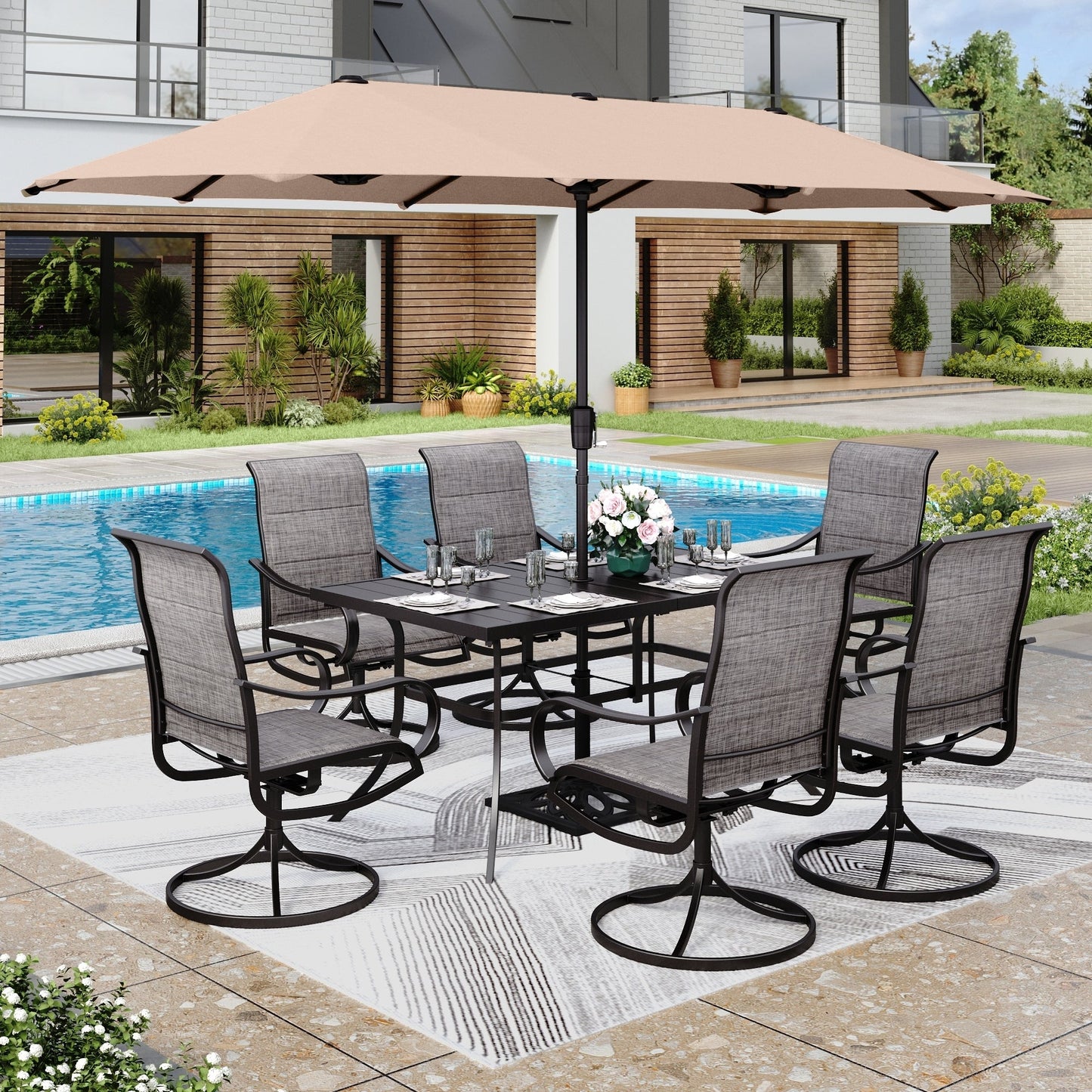 MAISON ARTS 8 PCS Patio Dining Set with 13ft Patio Umbrella