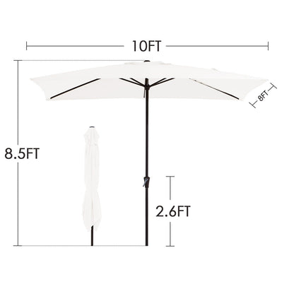 8*10ft Rectangular Patio Market Umbrella with Crank & Tilt，UV-Resistant