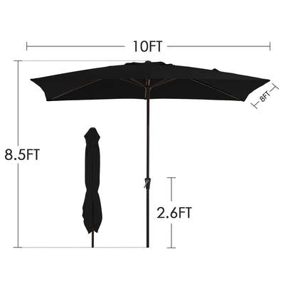8*10ft Rectangular Patio Market Umbrella with Crank & Tilt，UV-Resistant