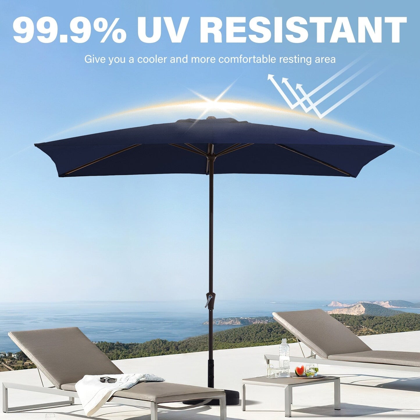 8*10ft Rectangular Patio Market Umbrella with Crank & Tilt，UV-Resistant