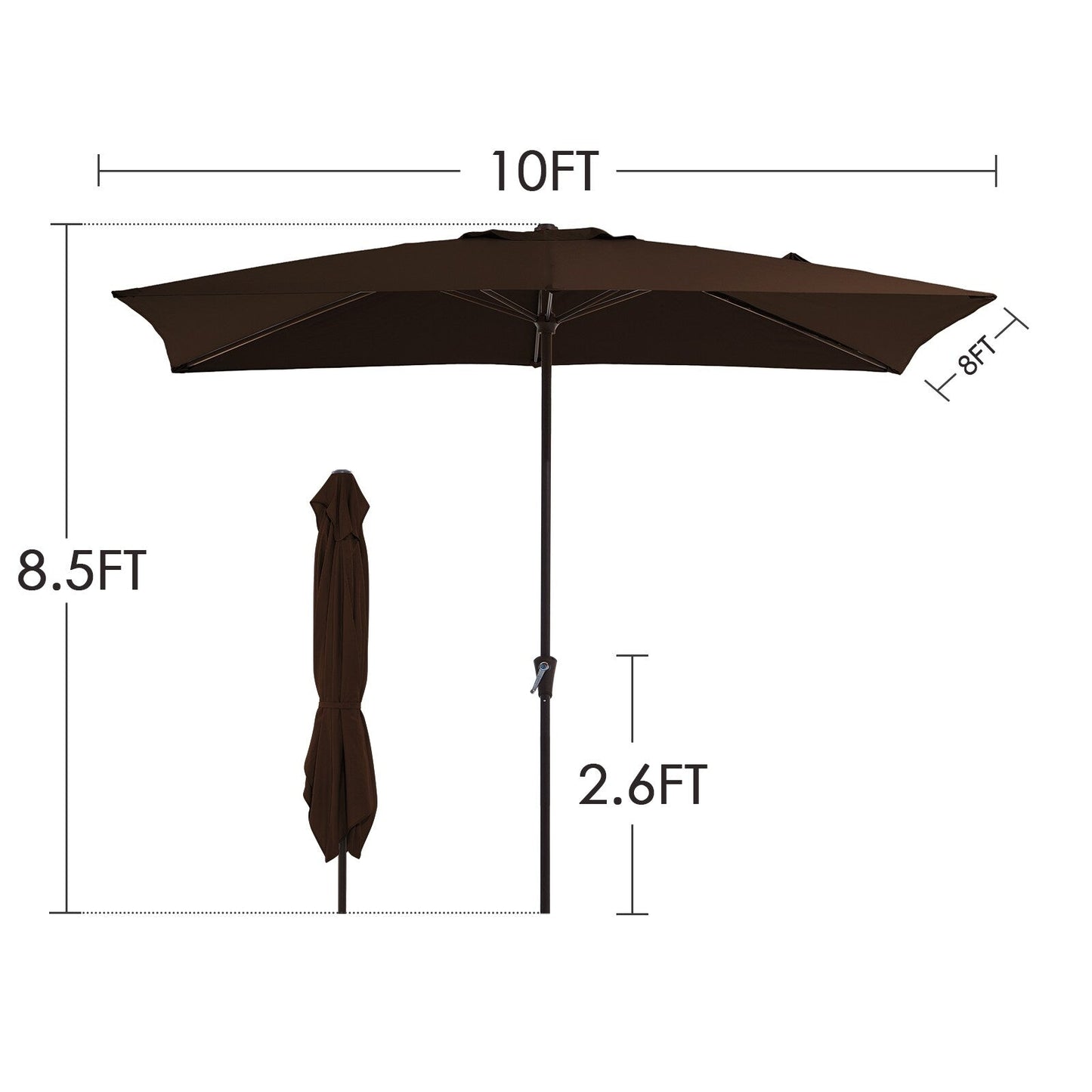 8*10ft Rectangular Patio Market Umbrella with Crank & Tilt，UV-Resistant