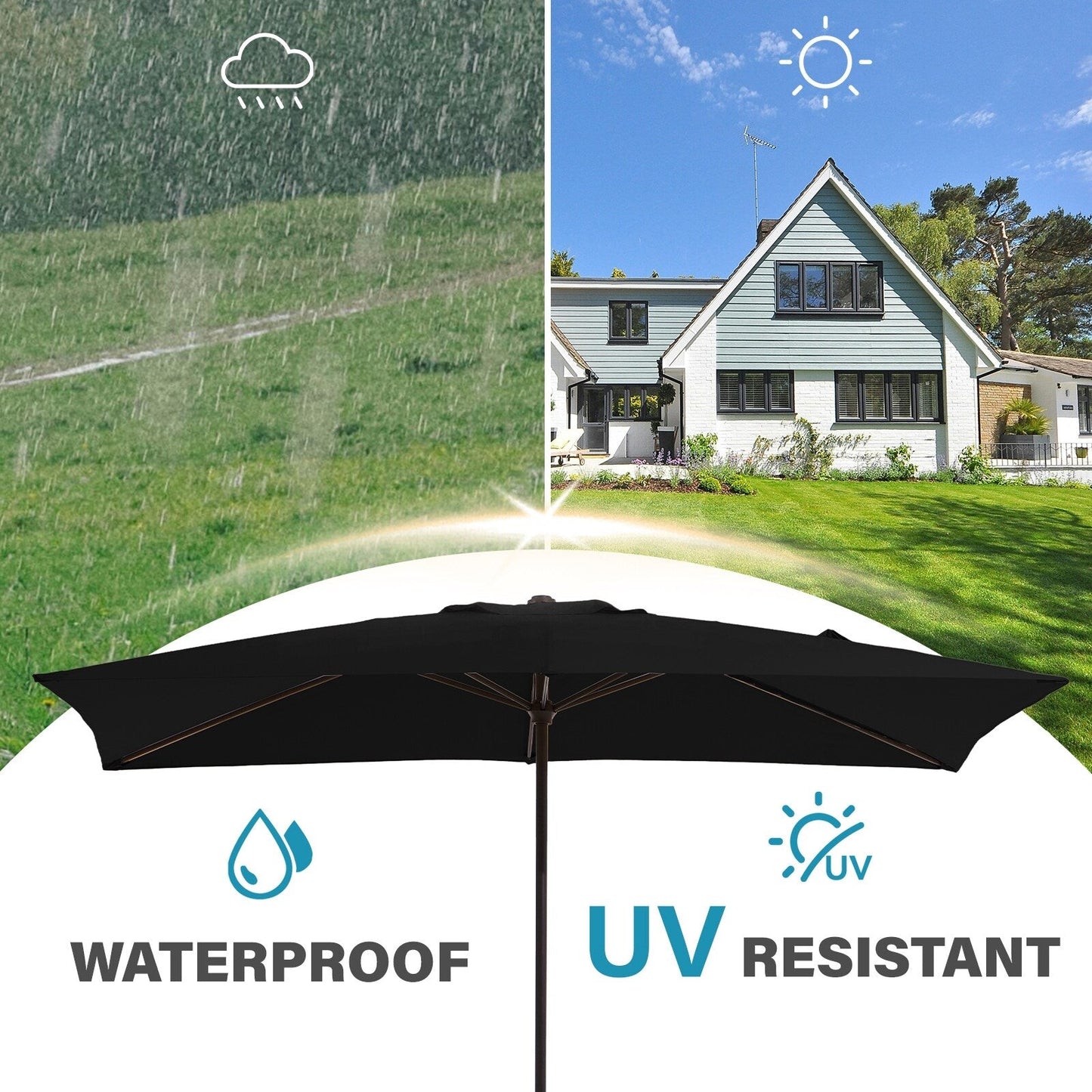 8*10ft Rectangular Patio Market Umbrella with Crank & Tilt，UV-Resistant