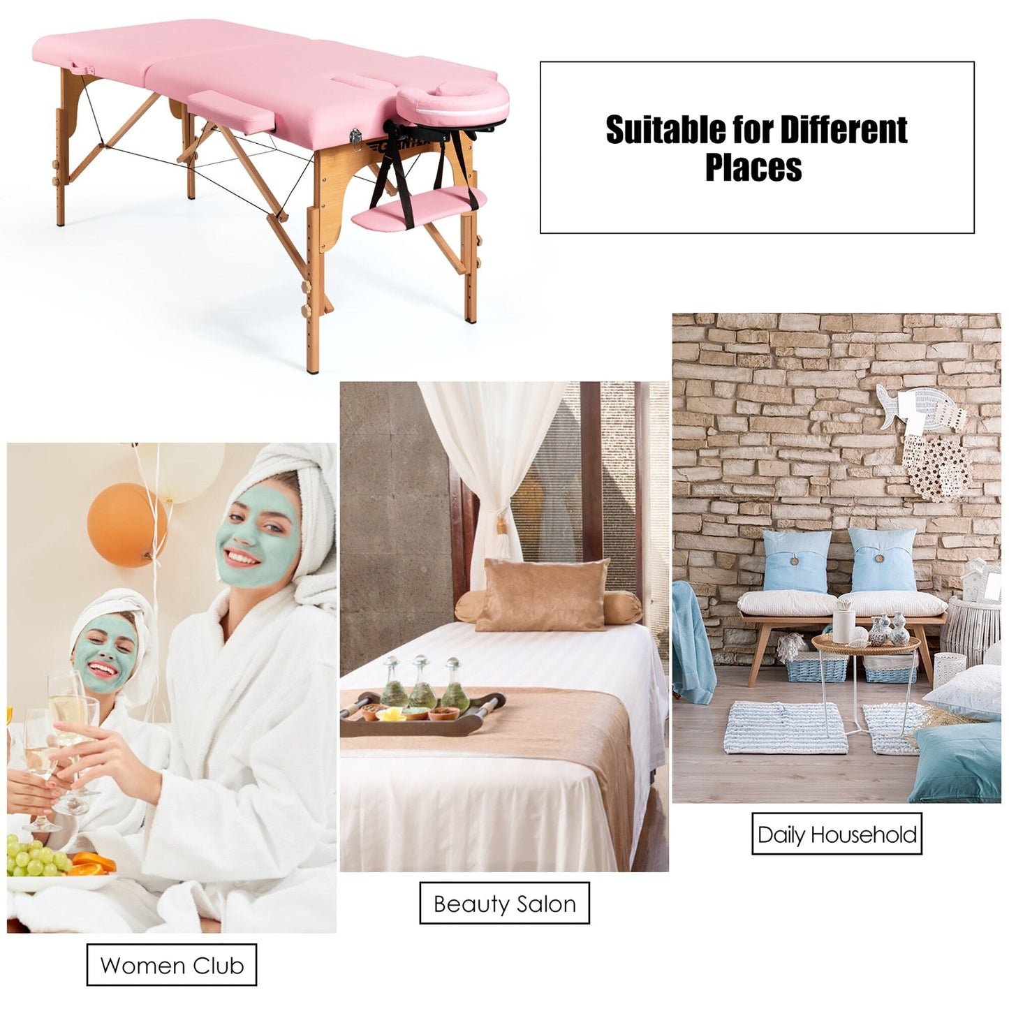 Table de massage portable de 213 cm (84 po) de long, réglable, pour le visage, les soins spa et les tatouages, avec sac de transport.