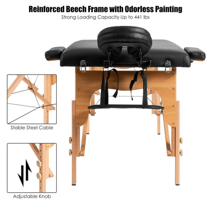 Table de massage portable de 213 cm (84 po) de long, réglable, pour le visage, les soins spa et les tatouages, avec sac de transport.