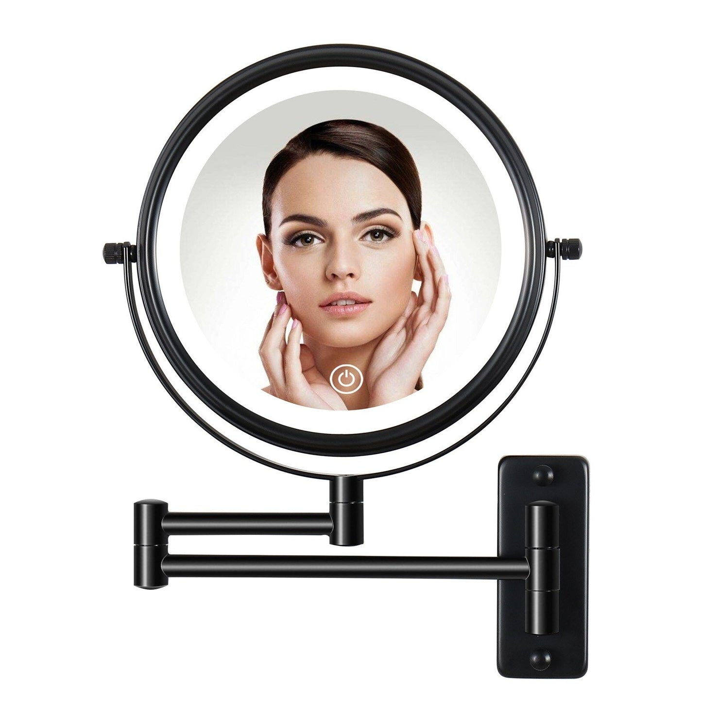 Miroir de maquillage mural rond de 8 pouces pour salle de bain, rechargeable, grossissement 1x/10x, 3 couleurs d'éclairage