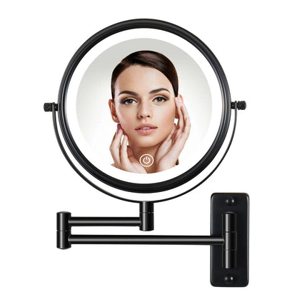 Miroir de maquillage mural rond de 8 pouces pour salle de bain, rechargeable, grossissement 1x/10x, 3 couleurs d'éclairage