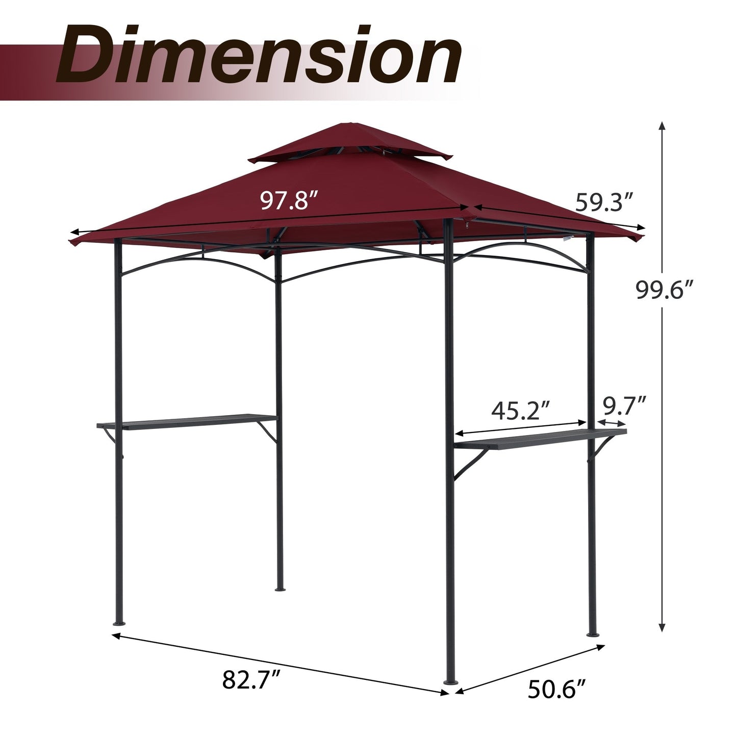 8' x 5' Outdoor Rainproof Grill Gazebo With Double Layer Vented Design