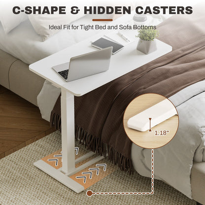 FunniHomi 28/32 Movable Overbed Table Height Adjustable Computer Desk with Wheels, White/Black Laptop Table for Bed and Sofa