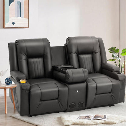 AECOJOY Recliner Sofa Manual RV Reclining Couch PU Home Theater Seating w/ Console