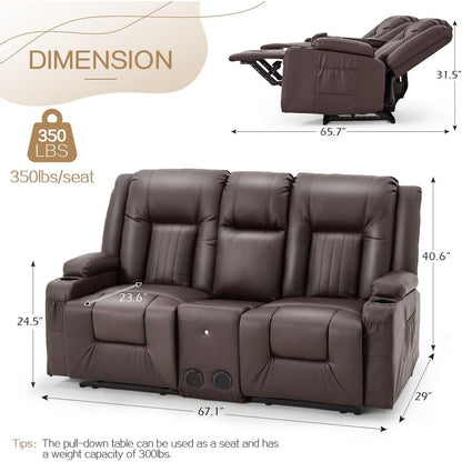 AECOJOY Recliner Sofa Manual RV Reclining Couch PU Home Theater Seating w/ Console