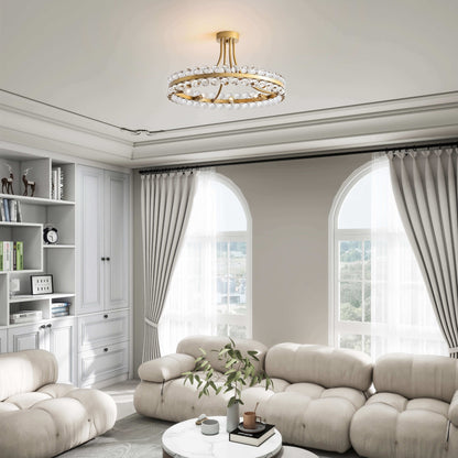 Plafonnier semi-encastré en cristal Elvira à 8 lumières, forme de roue de chariot