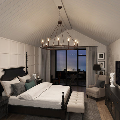 Lustre Acroma Farmhouse à 12 lumières, 40 po, en forme de roue de chariot, certifié UL - 40 po P x 138 po H