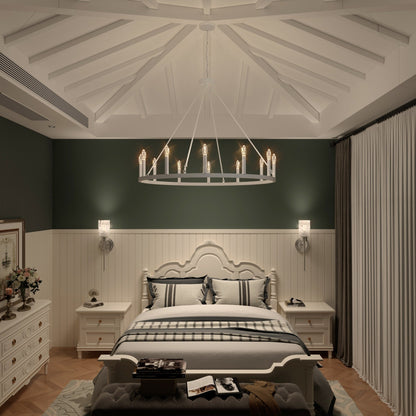 Lustre Acroma Farmhouse à 12 lumières, 40 po, en forme de roue de chariot, certifié UL - 40 po P x 138 po H