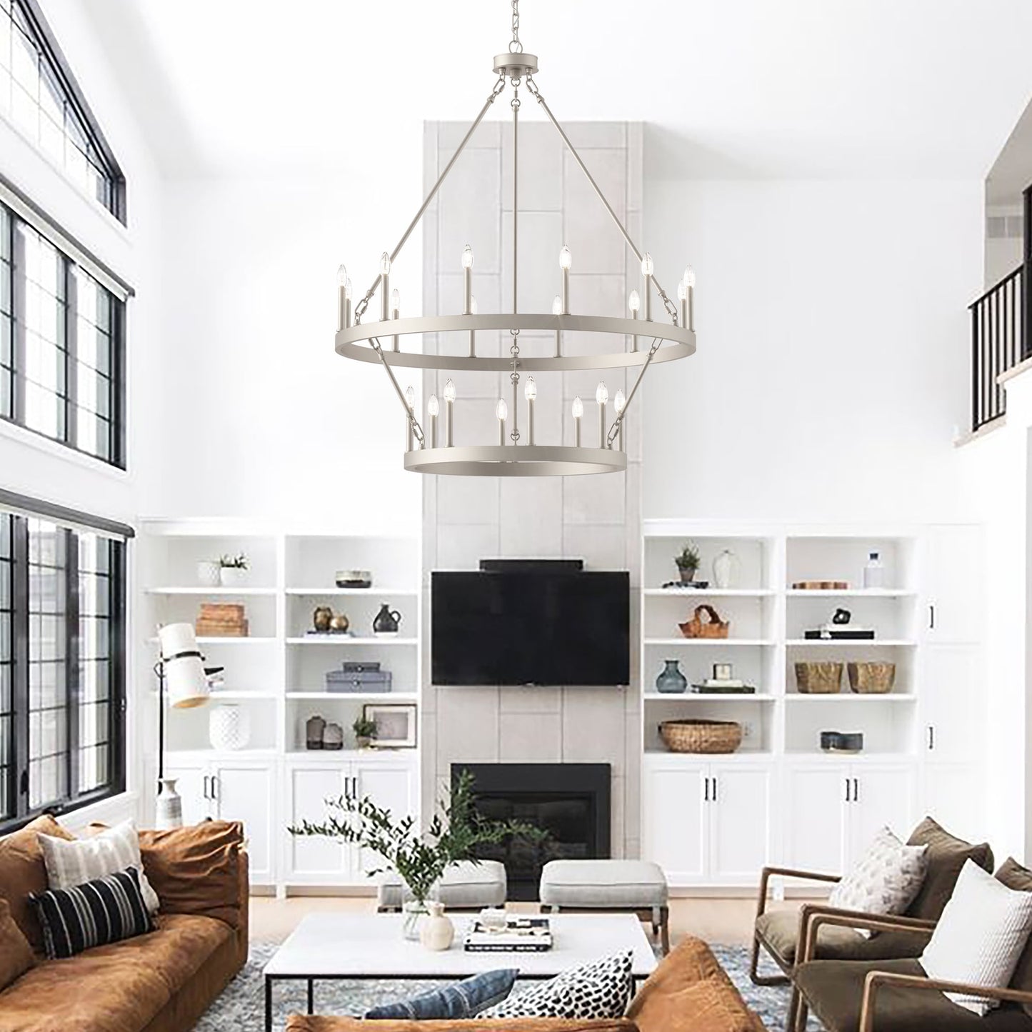 Lustre rond en forme de roue de chariot de style ferme moderne Acroma à 20 lumières de 40 po avec UL