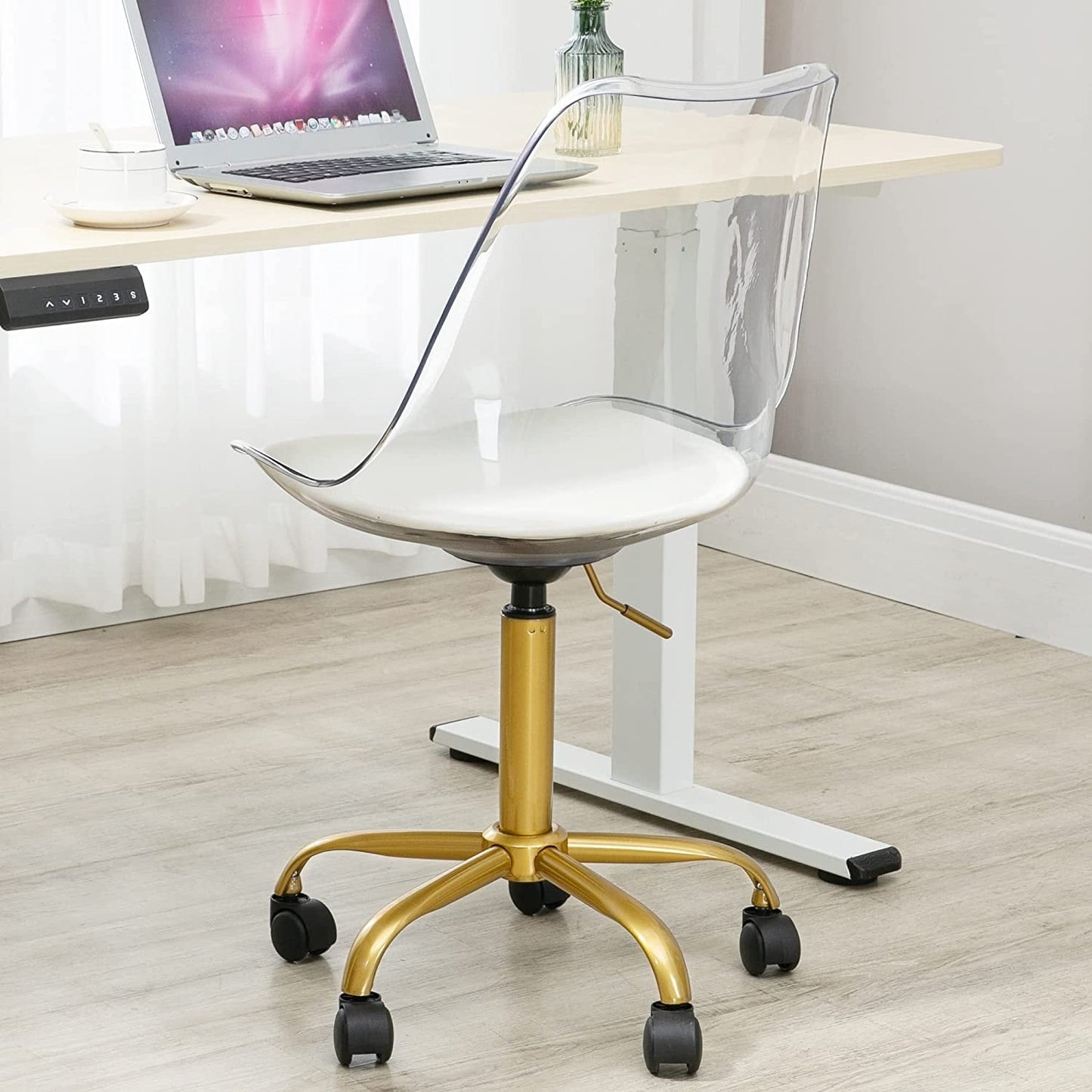 Chaise de bureau pivotante en acrylique à hauteur réglable sans accoudoirs