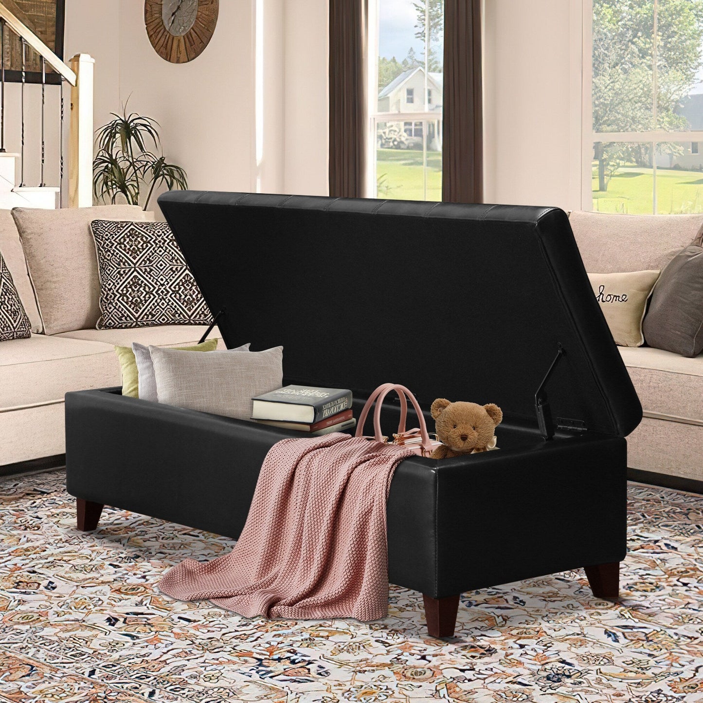 Banc ottoman de rangement en cuir reconstitué Adeco 50