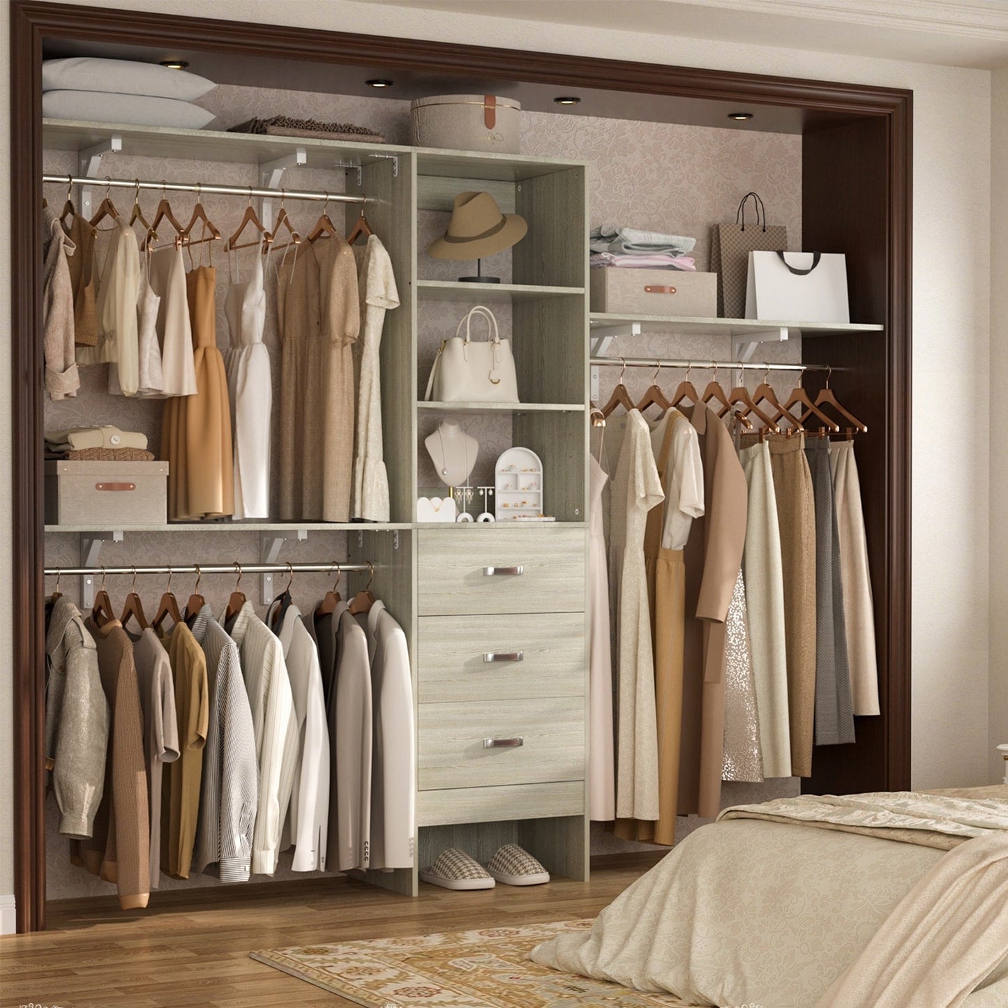 Rackcog Organiseur de placard réglable de 120 pouces avec tiroirs, système de placard avec étagères de bricolage pour placards et dressings