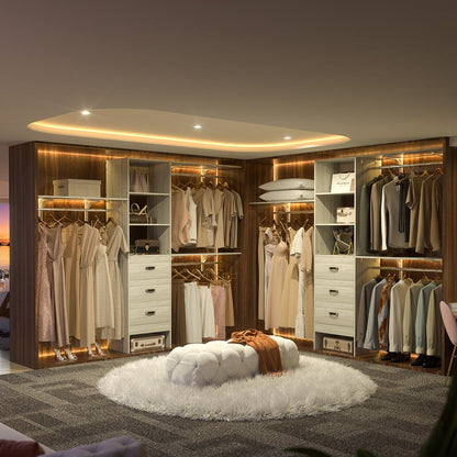 Rackcog Organiseur de placard réglable de 120 pouces avec tiroirs, système de placard avec étagères de bricolage pour placards et dressings