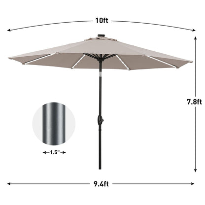 Ainfox 10ft Patio Umbrella with Lights Outdoor Solar Umbrella without Base