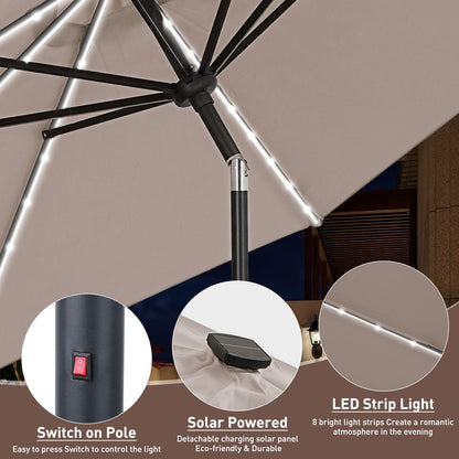Ainfox 10ft Patio Umbrella with Lights Outdoor Solar Umbrella without Base