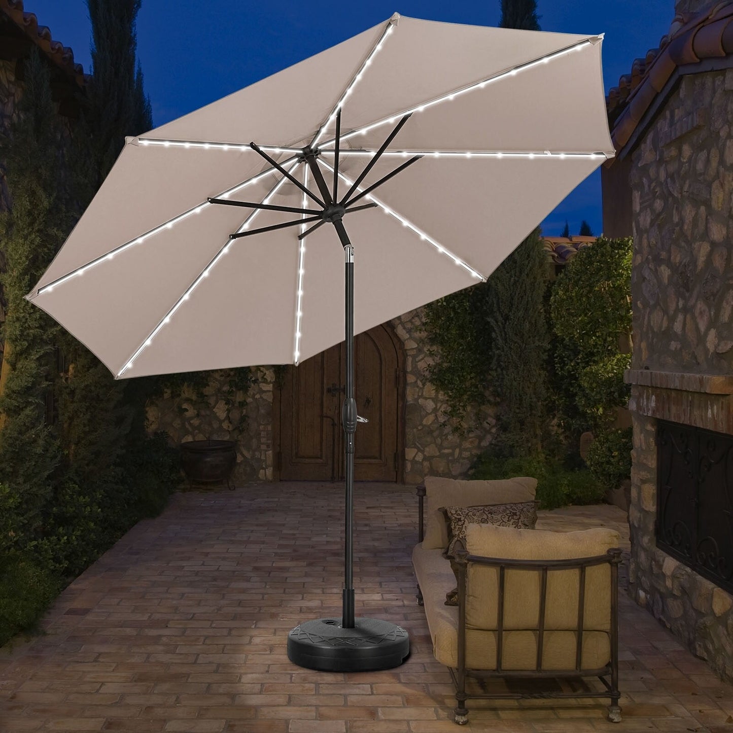 Ainfox 10ft Patio Umbrella with Lights Outdoor Solar Umbrella without Base