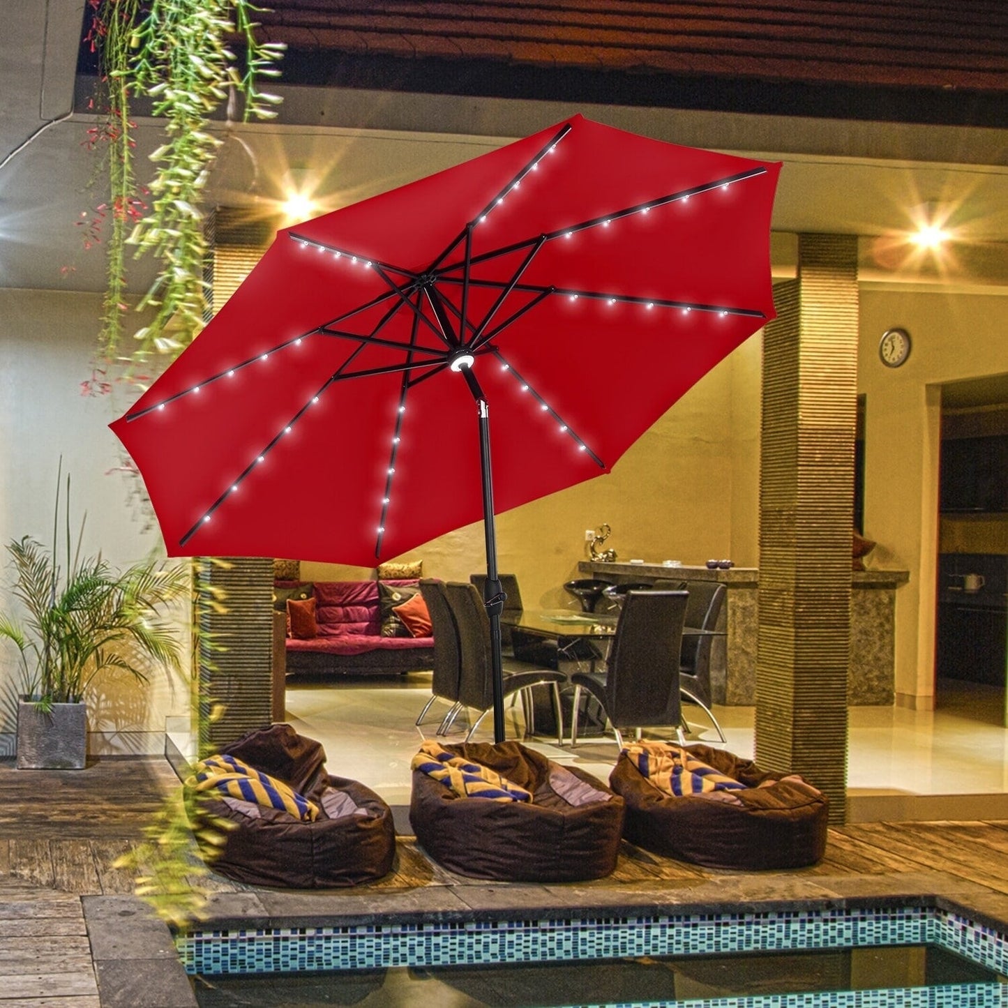 Ainfox 10ft Patio Umbrella with Lights Outdoor Solar Umbrella without Base