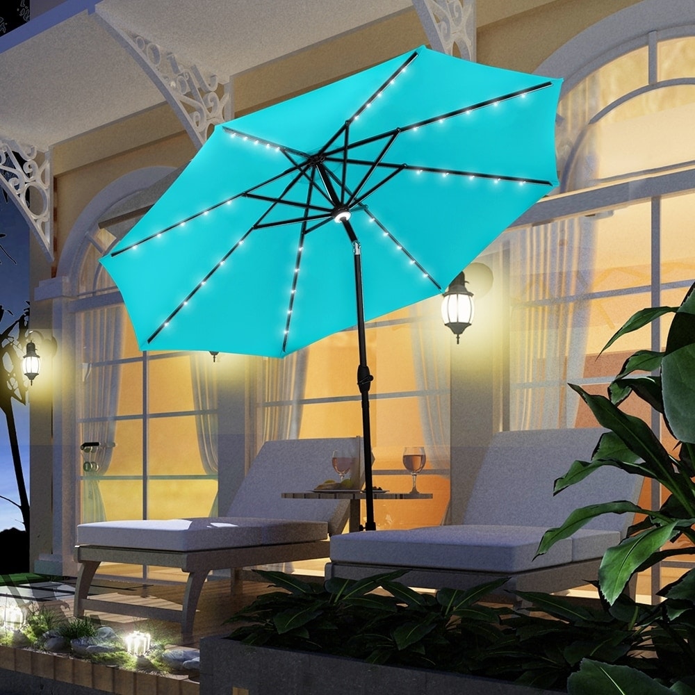 Ainfox 10ft Patio Umbrella with Lights Outdoor Solar Umbrella without Base
