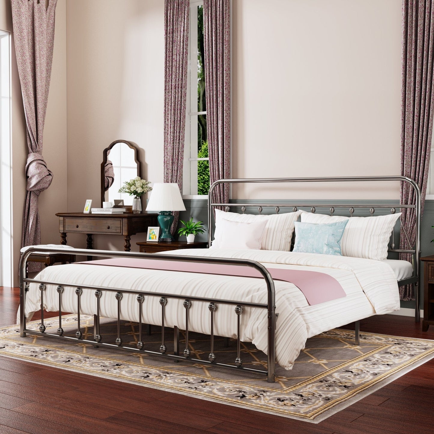 Cadre de lit plateforme en métal vintage simple Alazyhome, montage facile