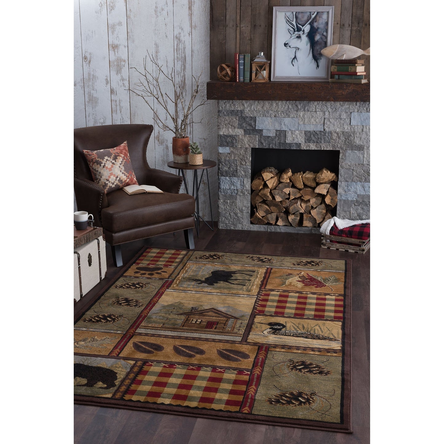 Area Rug & Runner - Lodge Cabin Farmhouse Rugs for Living Room Bedroom Dining Room Kitchen 2x3 / 3x8 / 5x7 / 8x10 / 9x12 / Round